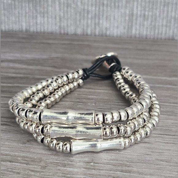 BAMBOO • Boho bracelet • Silver plated beads and real leather - Picture 3 of 12